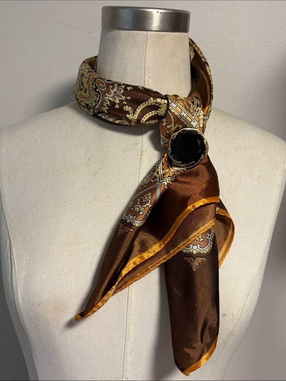 Vintage Glentex scarf paisley brown and gold